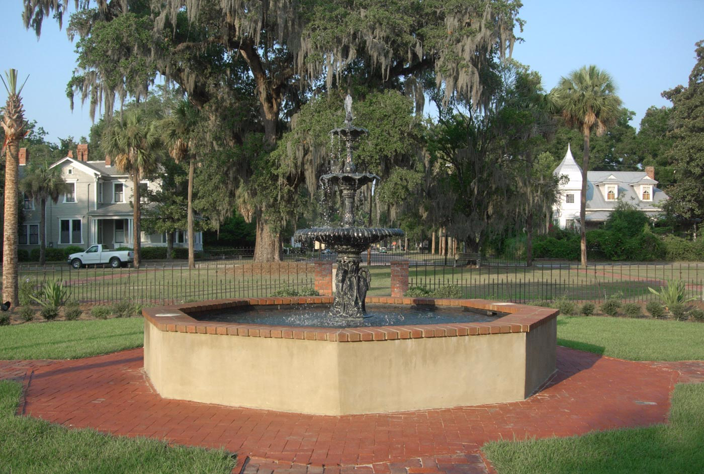 The restored fountain at Hanover Square, a testament to Brunswick's dedication to preservation.